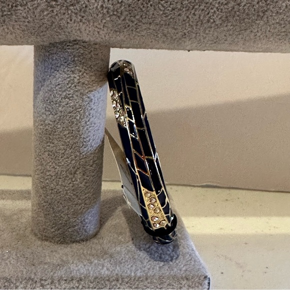 NWT Sequin by Nordstrom Clamper Bangle Bracelet - navy & gold tone & rhinestones - Picture 6 of 12